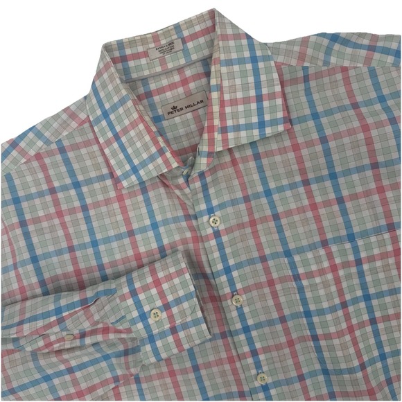 Peter Millar Other - Peter‎ Millar Long Sleeve Button Up Shirt White Pink Blue Plaid Mens Size XL